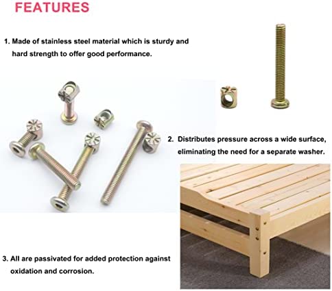 M6 Baby Crib Hardware Replacement Kit, cSeao 50pcs Socket Cap Bolts Barrel Nuts Assortment Kit for Bunk Bed Furniture Chairs, M6x20mm/ 30mm/ 40mm/ 50mm/ 60mm
